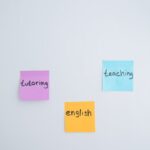 Brightly colored sticky notes for English teaching and tutoring sessions.