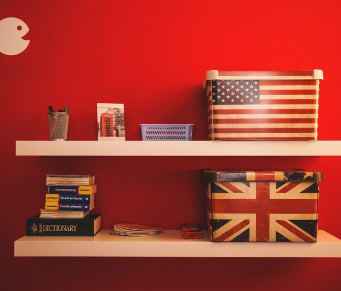 two gift boxes on floating shelf